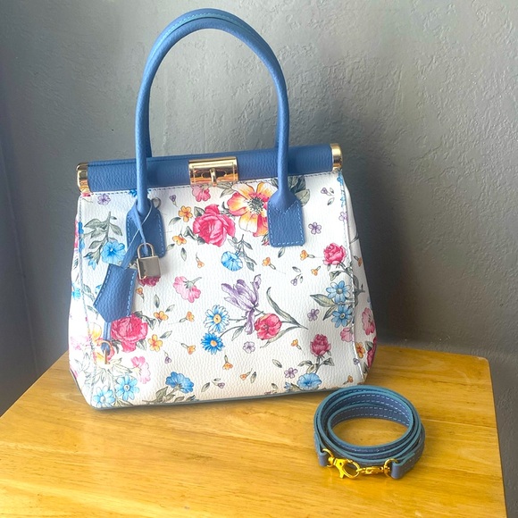 Birkin style vintage Borse in Pelle Floral Handbag Italian Leather